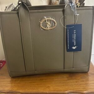 U.S. Polo Assn. Olive Tote with Gold Logo Hardware